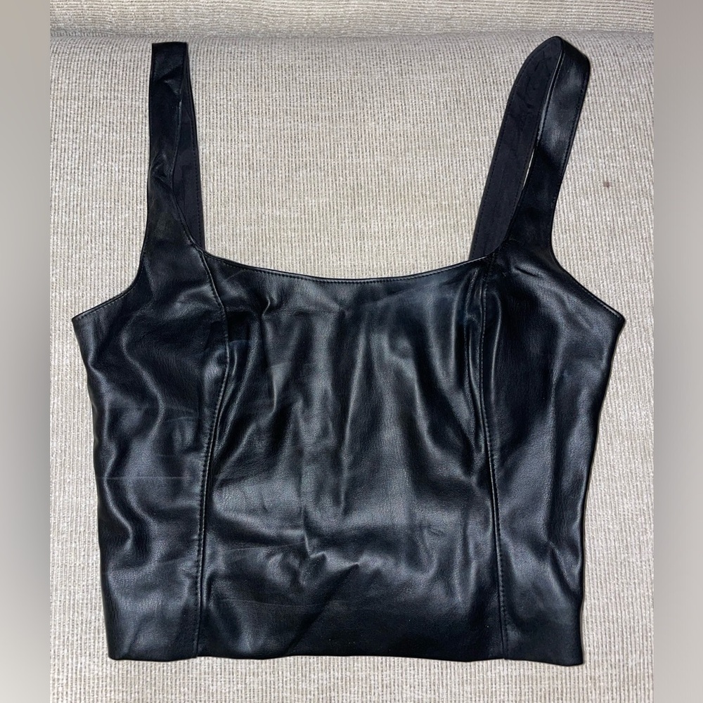 Vegan leather crop tank top
